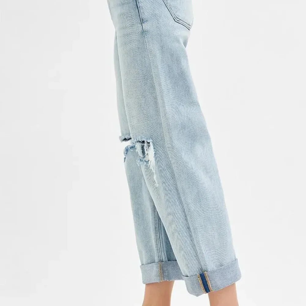 RISEN Full Size Mid Rise‎ Fit Boyfriend Jeans with Cuff Plus Size
